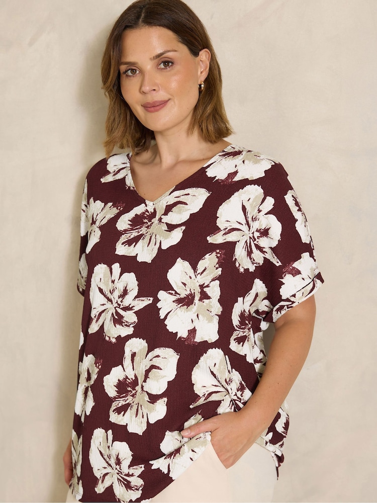 Evans Red Floral V-Neck Top - Image 1 of 6 Evans Red Floral V-Neck Top - Image 1 of 6