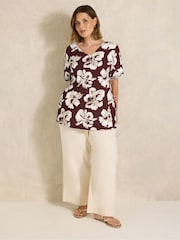 Evans Red Floral V-Neck Top - Image 2 of 6