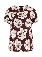 Evans Red Floral V-Neck Top - Image 5 of 6