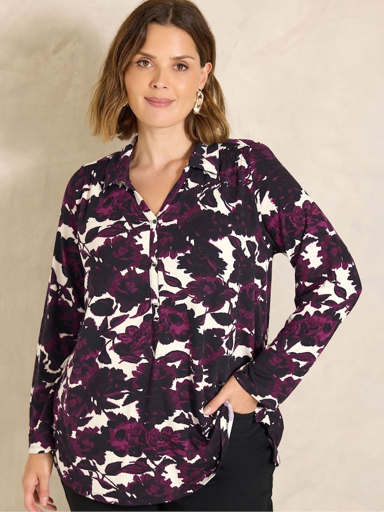 Evans Berry Red Printed Collared Jersey Shirt - Image 1 of 6