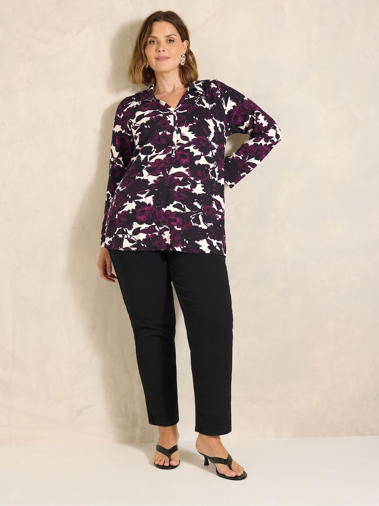 Evans Berry Red Printed Collared Jersey Shirt - Image 2 of 6