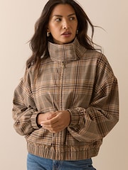 Nobodys Child Brown Funnel Neck Checked Casual Jacket - Image 1 of 5