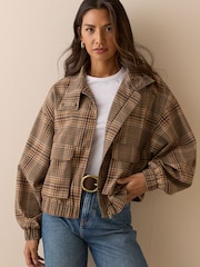 Nobodys Child Brown Funnel Neck Checked Casual Jacket - Image 2 of 5