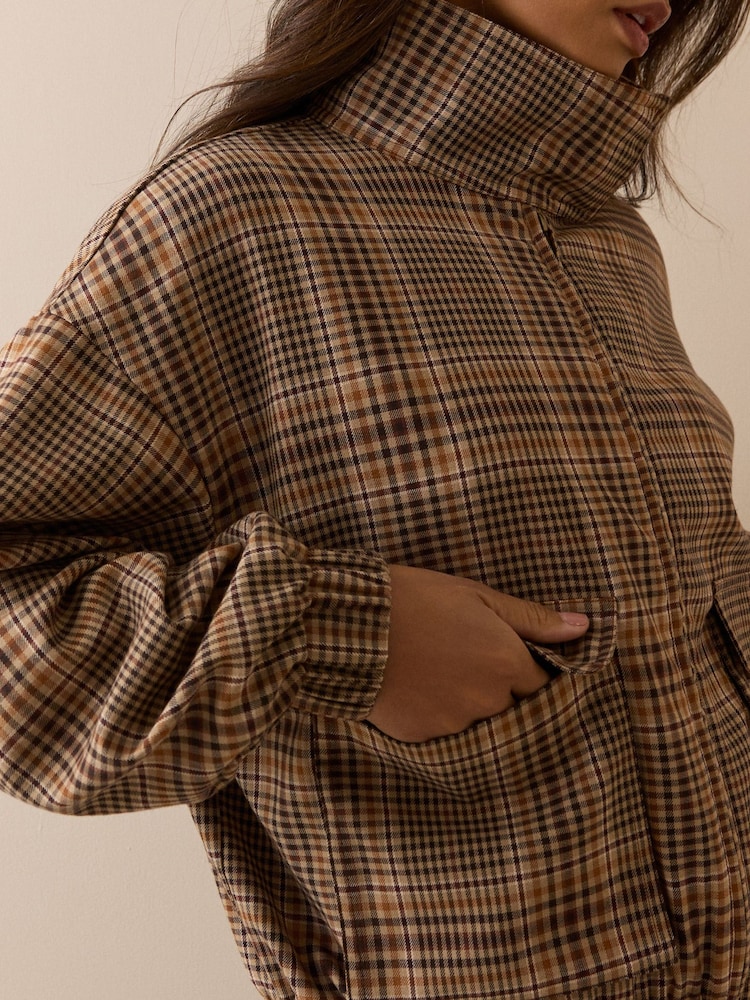 Nobodys Child Brown Funnel Neck Checked Casual Jacket - Image 5 of 5 Nobodys Child Brown Funnel Neck Checked Casual Jacket - Image 5 of 5