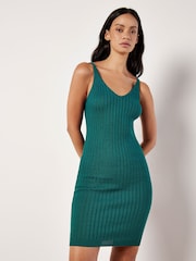 Apricot Green Ribbed Knitted Midi Dress - Image 1 of 5