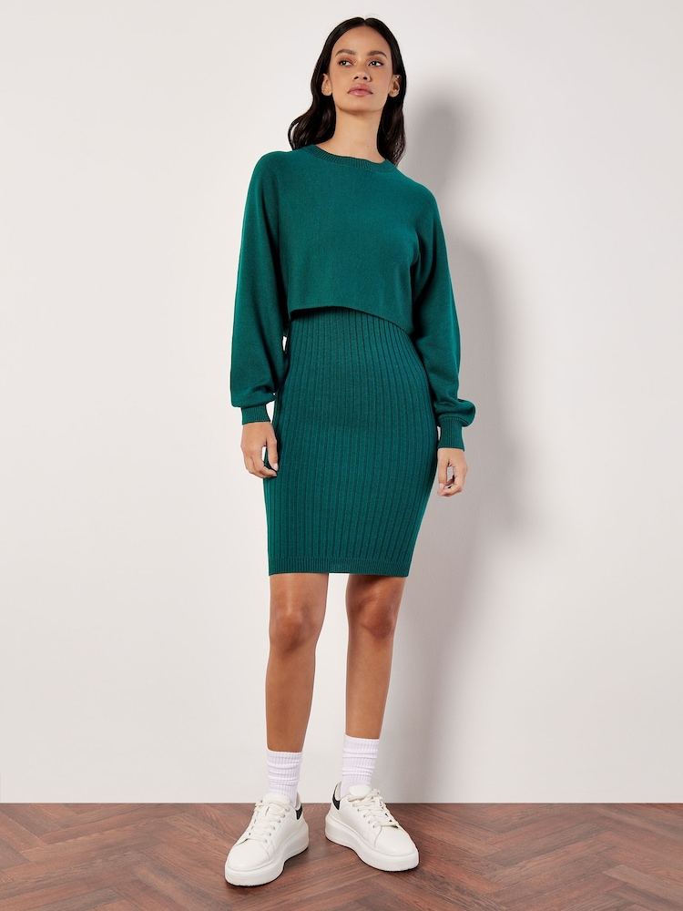 Apricot Green Ribbed Knitted Midi Dress - Image 5 of 5