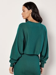 Apricot Green Cropped Batwing Jumper - Image 2 of 5