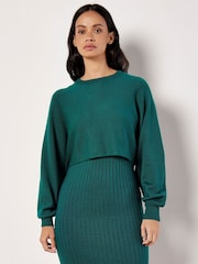 Apricot Green Cropped Batwing Jumper - Image 3 of 5