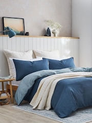 Christy Blue Relaxed Linen Blend Reversible Duvet Cover & Pillowcase Set - Image 2 of 4