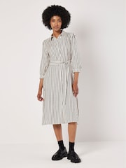 Apricot Grey Stripe Gathered Sleeve Midi Dress - Image 1 of 4