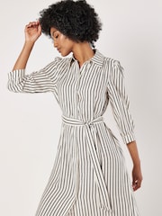 Apricot Grey Stripe Gathered Sleeve Midi Dress - Image 2 of 4