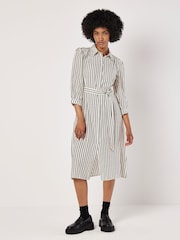 Apricot Grey Stripe Gathered Sleeve Midi Dress - Image 4 of 4