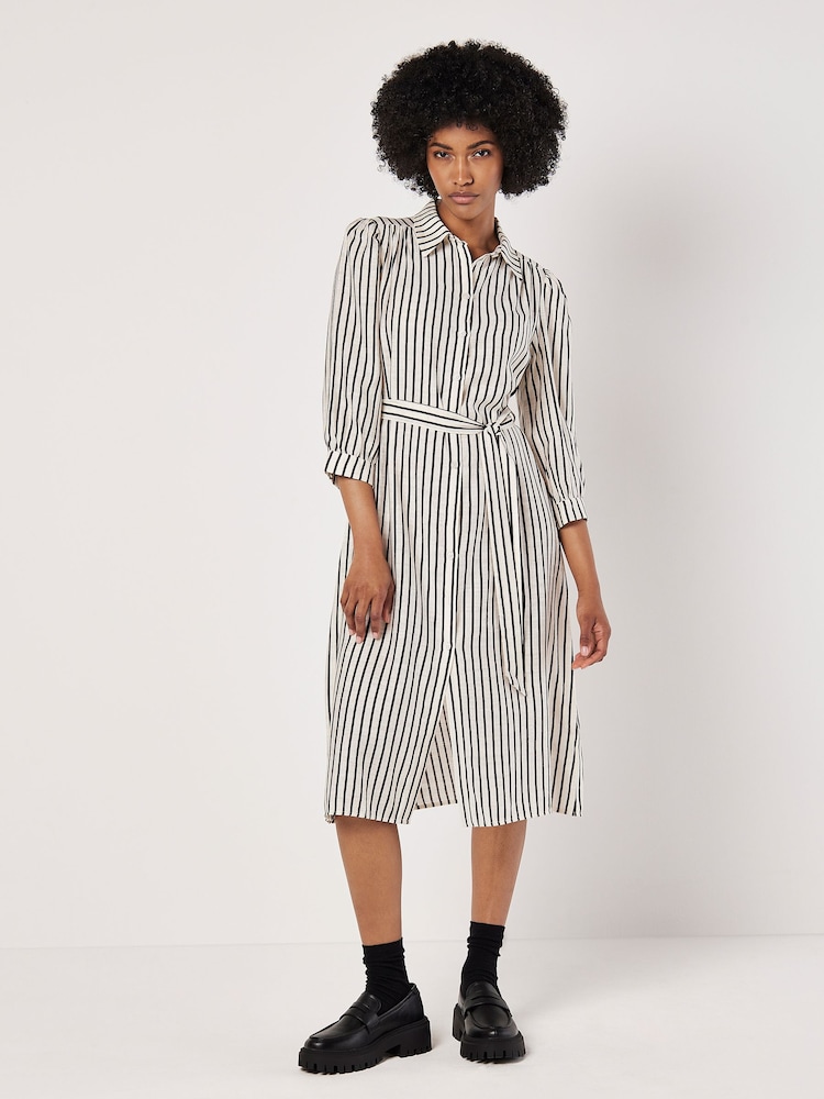Apricot Grey Stripe Gathered Sleeve Midi Dress - Image 4 of 4