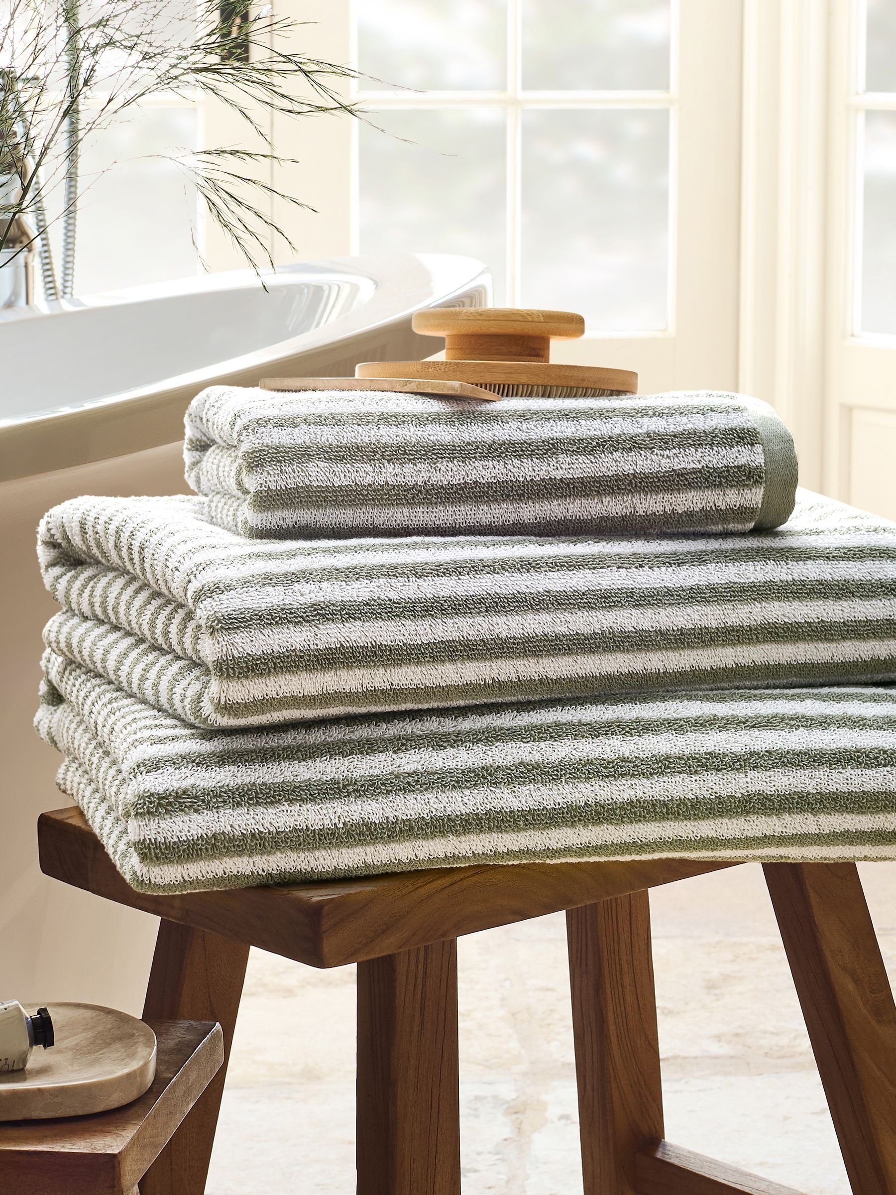 Christy Unisex Green 'Portobello Stripe' Coastal Inspired Towels In | Size: Bath Sheet - Image 2