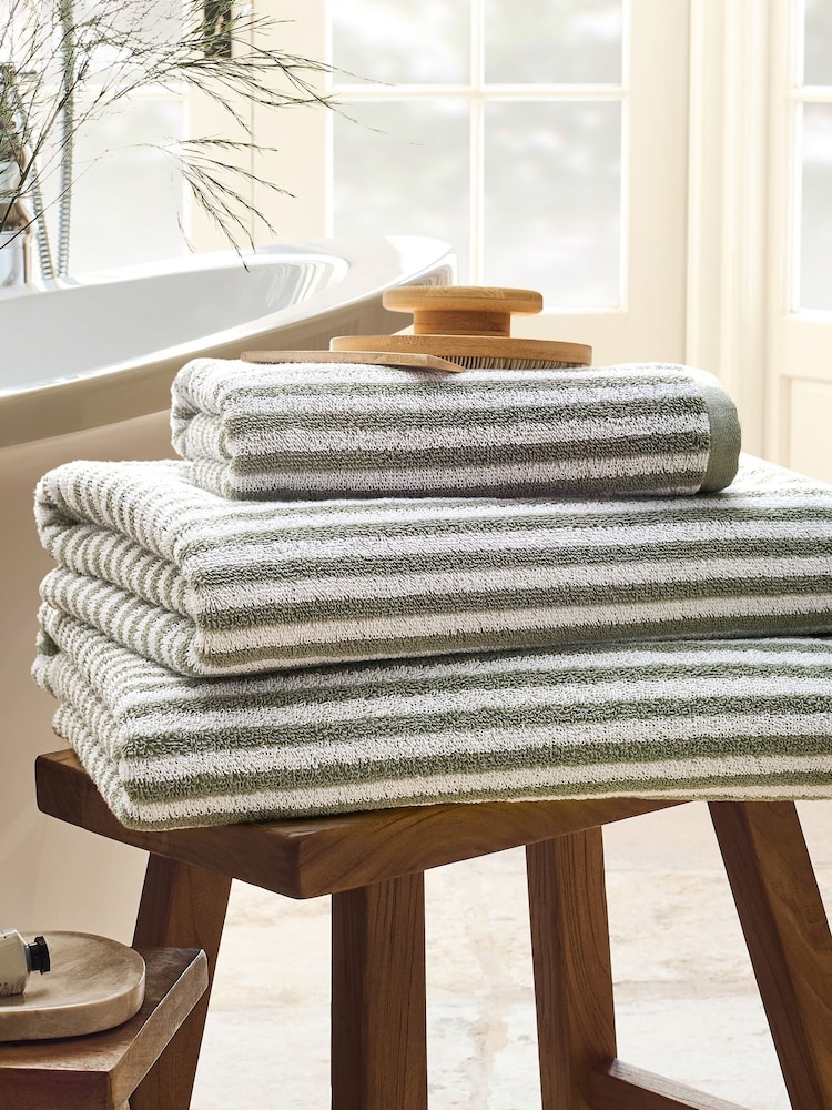 Christy Sage Portobello Stripe Cotton Towel - Image 1 of 5 Christy Sage Portobello Stripe Cotton Towel - Image 1 of 5