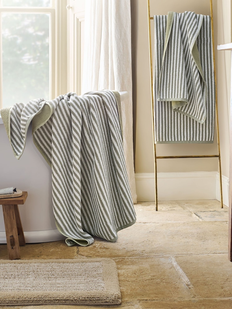 Christy Sage Portobello Stripe Cotton Towel - Image 2 of 5 Christy Sage Portobello Stripe Cotton Towel - Image 2 of 5