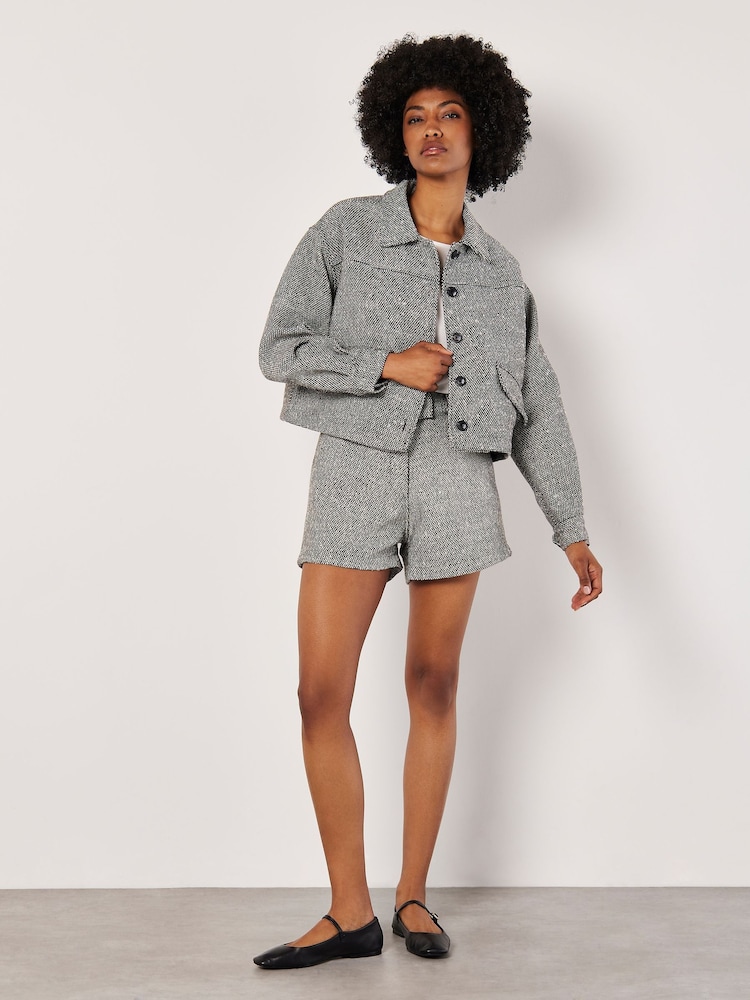 Apricot Black Textured Cropped Shacket - Image 1 of 5