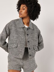 Apricot Black Textured Cropped Shacket - Image 4 of 5
