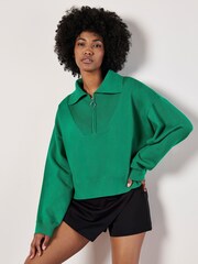 Apricot Green Zip Collar Cropped Sweatshirt - Image 3 of 4