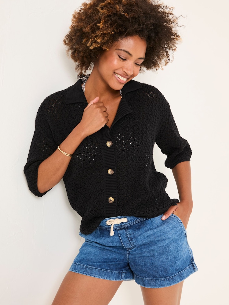 FatFace Black 100% Cotton Beachwear Knitted Shirt - Image 1 of 5