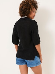 FatFace Black 100% Cotton Beachwear Knitted Shirt - Image 2 of 5