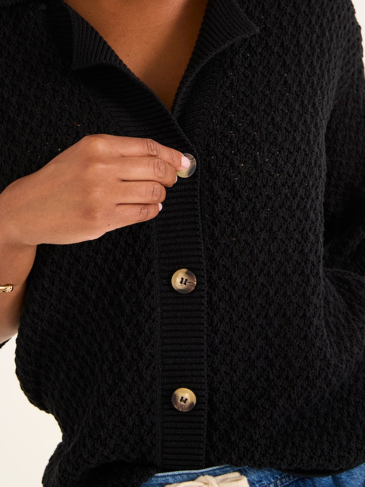 FatFace Black 100% Cotton Beachwear Knitted Shirt - Image 4 of 5