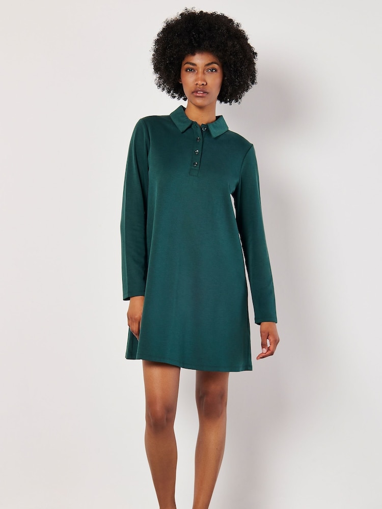 Apricot Green Polo Collar T-Shirt A-Line Dress - Image 1 of 4 Apricot Green Polo Collar T-Shirt A-Line Dress - Image 1 of 4