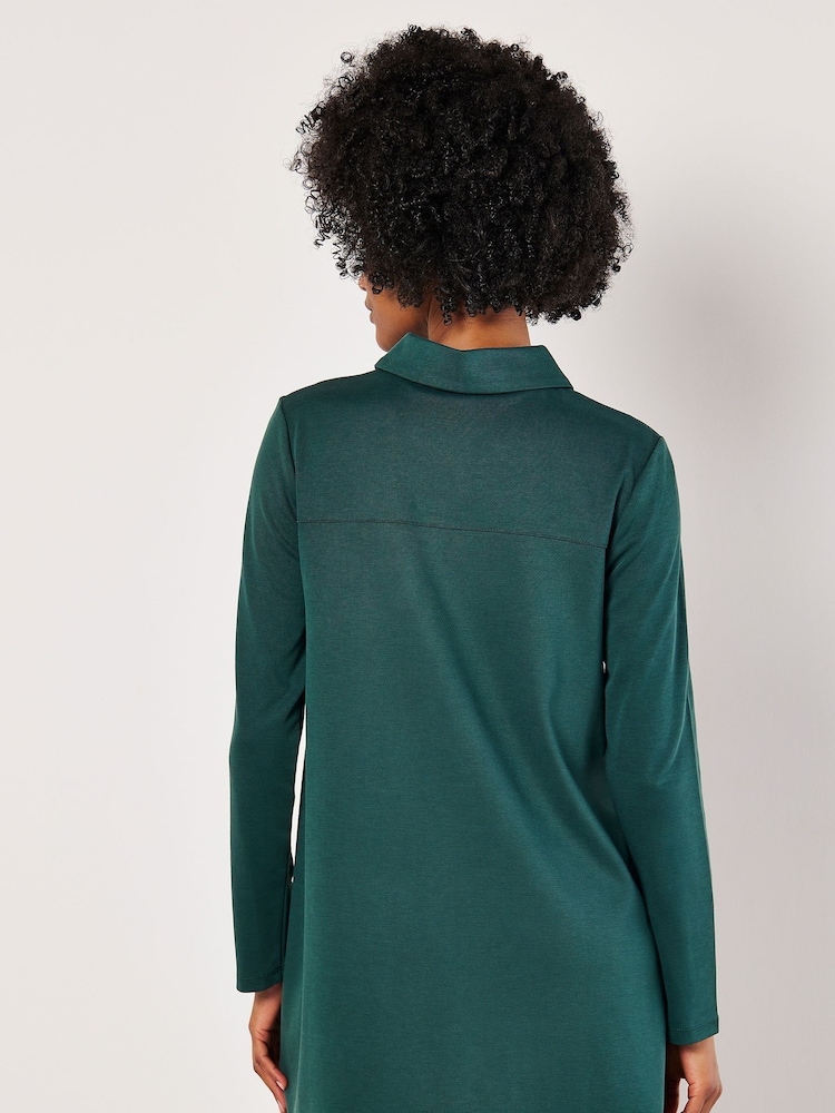 Apricot Green Polo Collar T-Shirt A-Line Dress - Image 2 of 4 Apricot Green Polo Collar T-Shirt A-Line Dress - Image 2 of 4