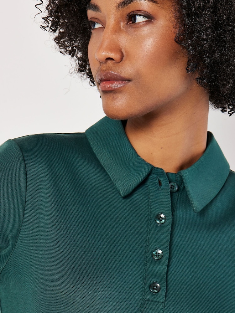 Apricot Green Polo Collar T-Shirt A-Line Dress - Image 4 of 4 Apricot Green Polo Collar T-Shirt A-Line Dress - Image 4 of 4