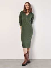 Apricot Green Button Thru Ribbed Midi Dress - Image 1 of 5