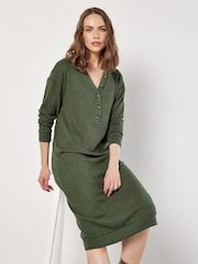 Apricot Green Button Thru Ribbed Midi Dress - Image 4 of 5