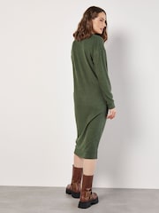Apricot Green Button Thru Ribbed Midi Dress - Image 5 of 5