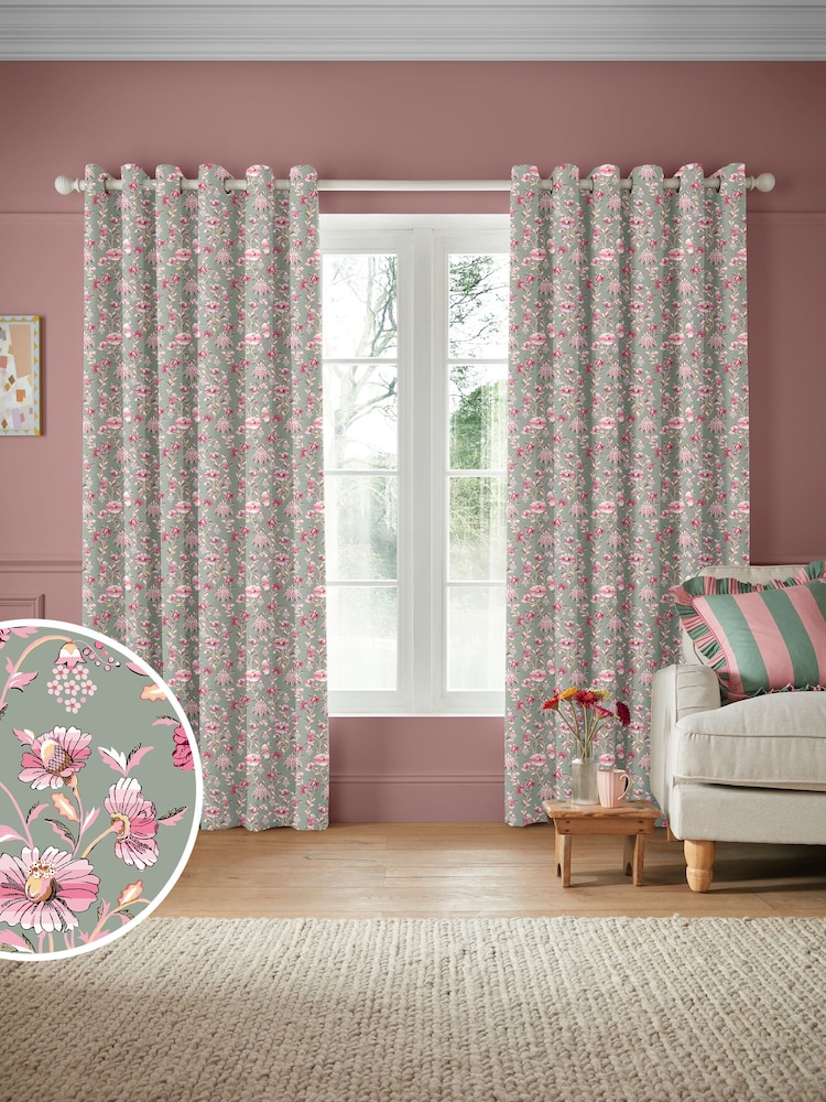Cath Kidston Sage Green Friendship Gardens Made to Measure 100% Cotton Curtain - Image 1 of 9