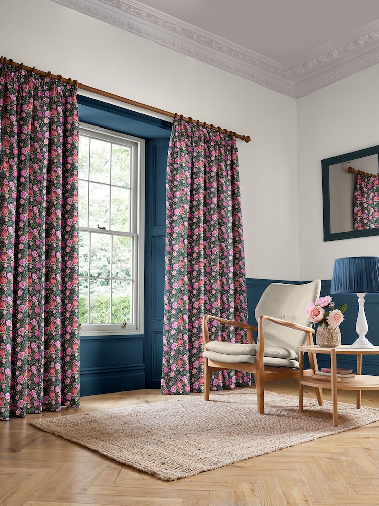 Cath Kidston Teal Blue Dolly Rose Made to Measure 100% Cotton Curtain - Image 2 of 9