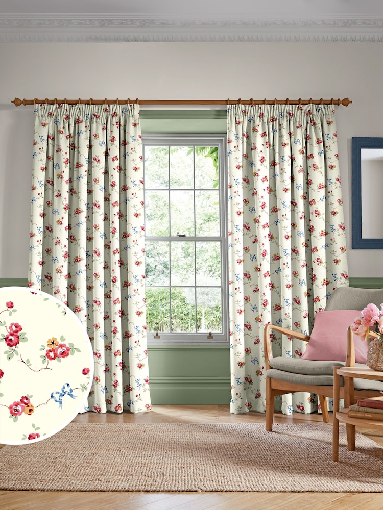 Cath Kidston Cream Rose And Bows Made To Measure 100% Cotton Curtain - Image 1 of 9
