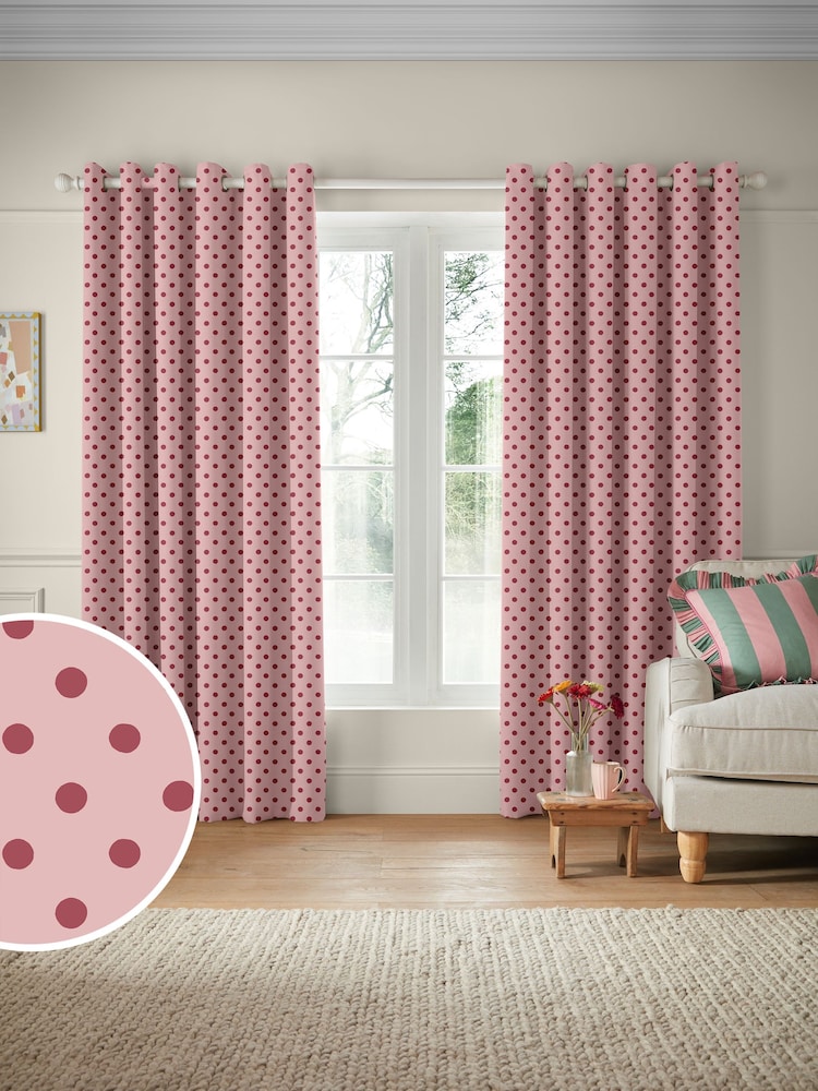 Cath Kidston Pink Button Spot Made to Measure 100% Cotton Curtain - Image 1 of 9