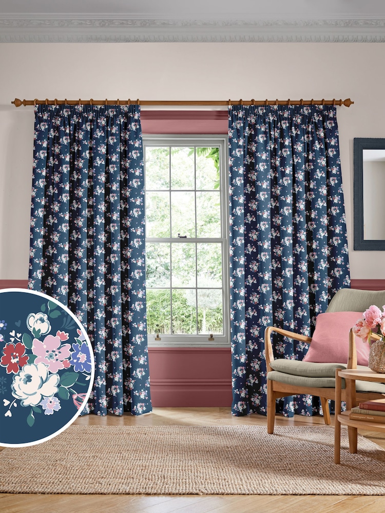 Cath Kidston Navy Blue Clifton Floral Made to Measure 100% Cotton Curtain - Image 1 of 9