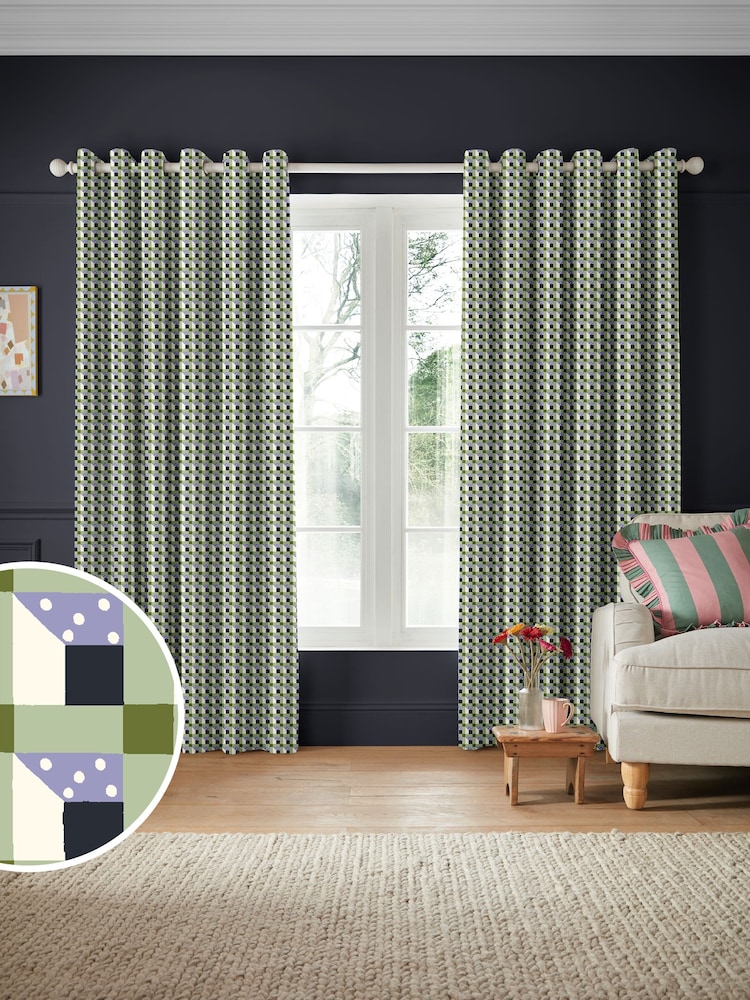 Cath Kidston Green Cath Check Made to Measure 100% Cotton Curtain - Image 1 of 9