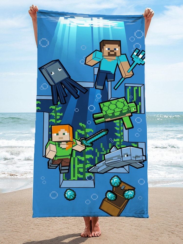 Minecraft Blue Underwater Adventure Beach Towel - Image 1 of 3