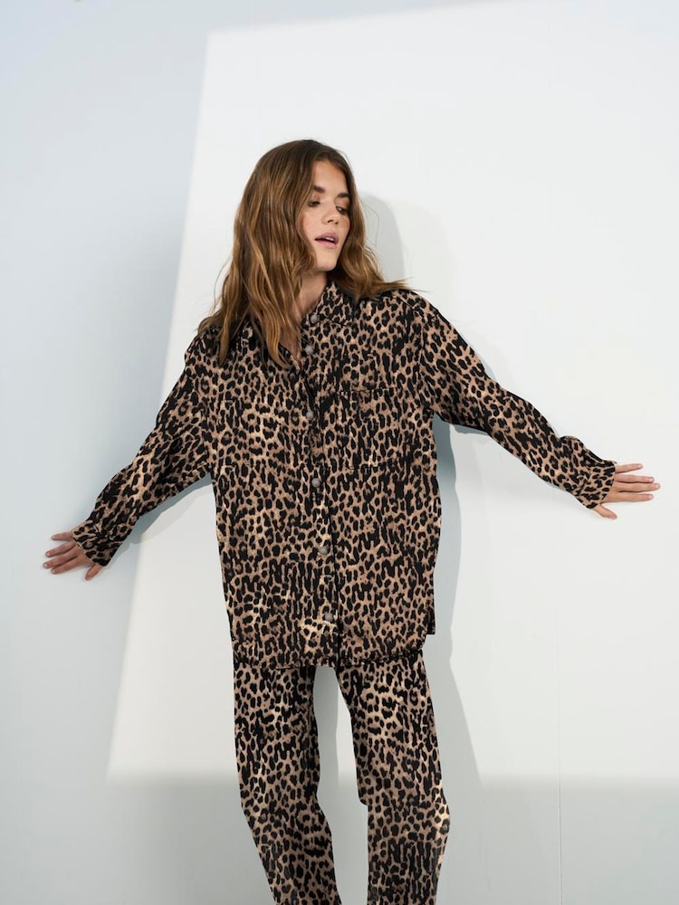 ONLY Black Leopard Print Straight Leg Jeans - Image 1 of 3