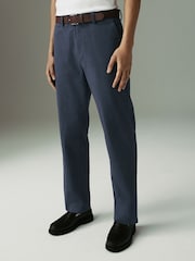 Blue/Grey Mid Straight Fit Belted Soft Touch Chino Trousers - Image 1 of 12