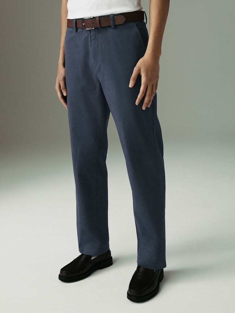 Blue/Grey Mid Straight Fit Belted Soft Touch Chino Trousers - Image 1 of 12