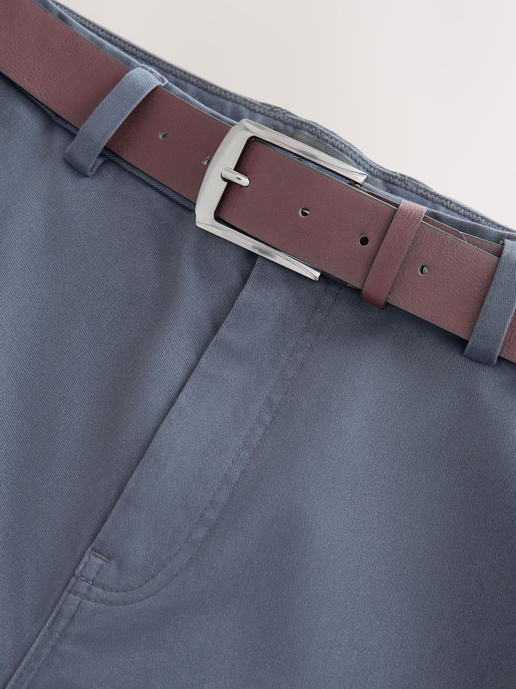 Blue/Grey Mid Straight Fit Belted Soft Touch Chino Trousers - Image 10 of 12