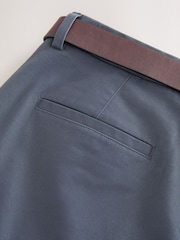 Blue/Grey Mid Straight Fit Belted Soft Touch Chino Trousers - Image 11 of 12