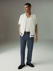 Blue/Grey Mid Straight Fit Belted Soft Touch Chino Trousers - Image 2 of 12