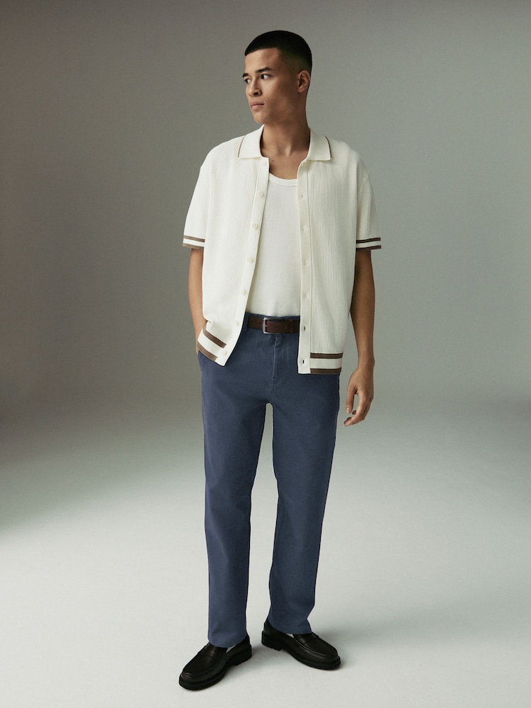 Blue/Grey Mid Straight Fit Belted Soft Touch Chino Trousers - Image 2 of 12