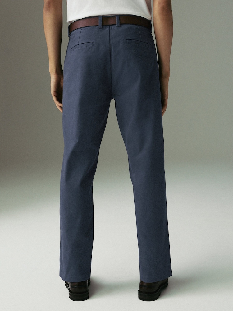 Blue/Grey Mid Straight Fit Belted Soft Touch Chino Trousers - Image 3 of 12