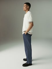 Blue/Grey Mid Straight Fit Belted Soft Touch Chino Trousers - Image 4 of 12