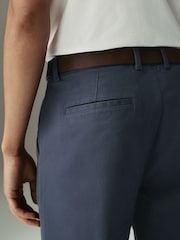 Blue/Grey Mid Straight Fit Belted Soft Touch Chino Trousers - Image 5 of 12