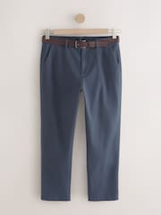 Blue/Grey Mid Straight Fit Belted Soft Touch Chino Trousers - Image 8 of 12